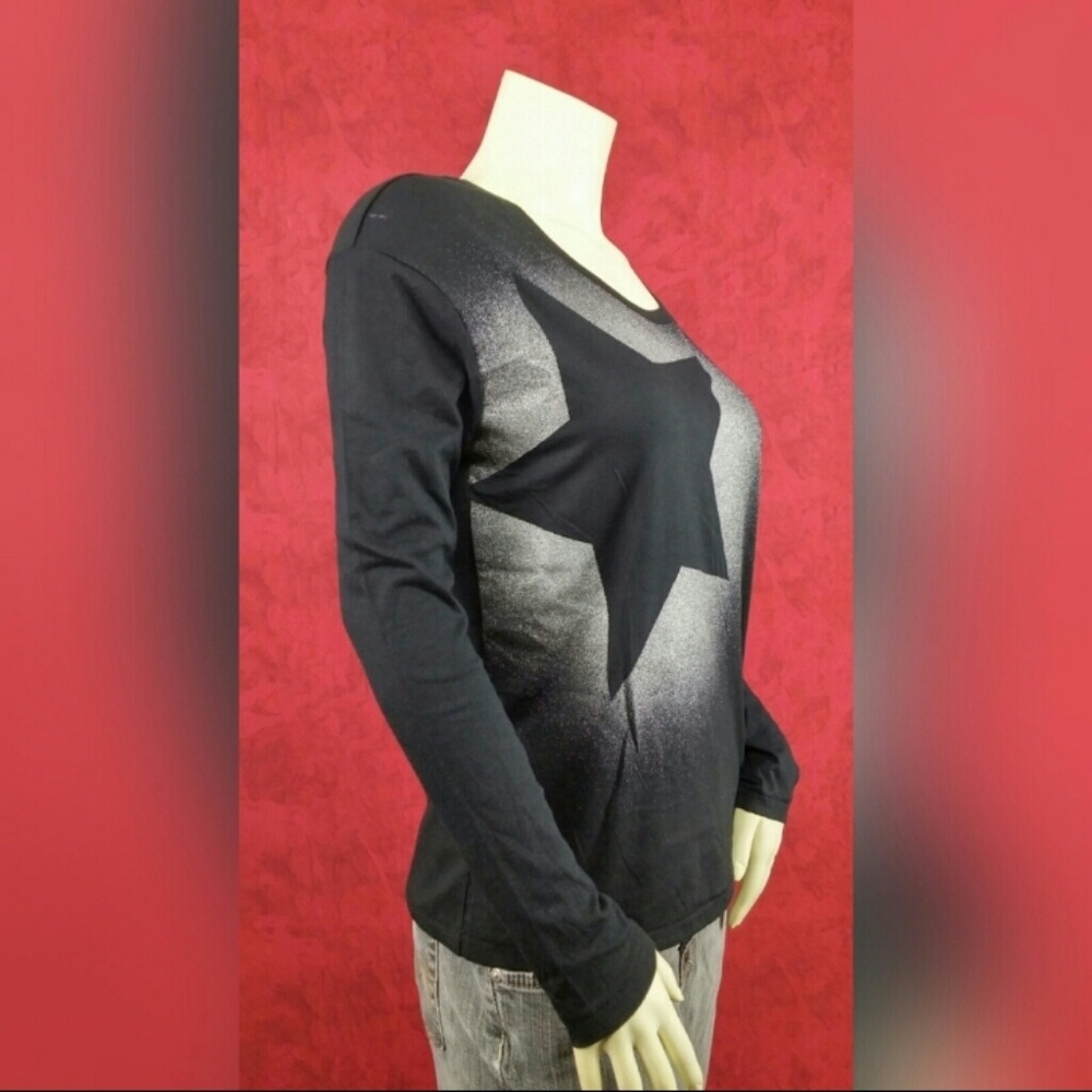 Glitter star celestial black long sleeve top